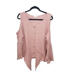 Stage Womens Sz 2XL Pink Solid Long Sleeve Cold-Shoulder Blouse